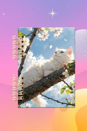 Cuaderno Espiralado -Mascotas - Gato blanco en árbol