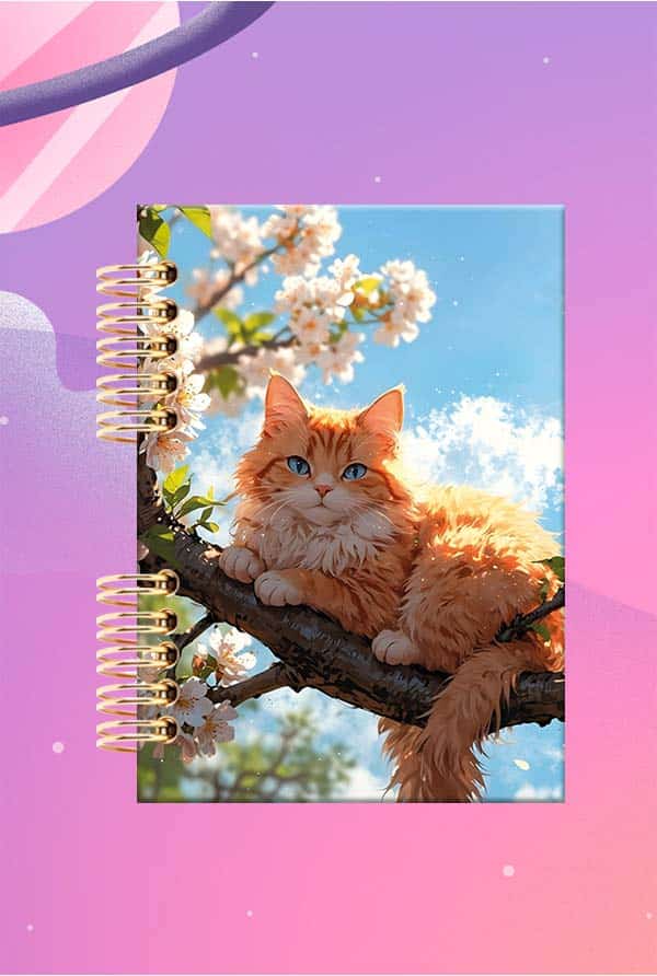 Cuaderno Espiralado -Mascotas - Gato naranja en árbol