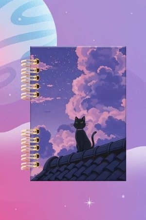 Cuaderno Espiralado -Mascotas - Gato Negro, tejado